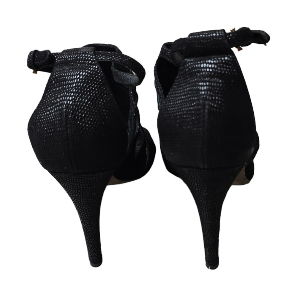 Sergio Rossi Caged Open Toe Sandal Bootie Heels Black Leather Designer 37 - Picture 5 of 9